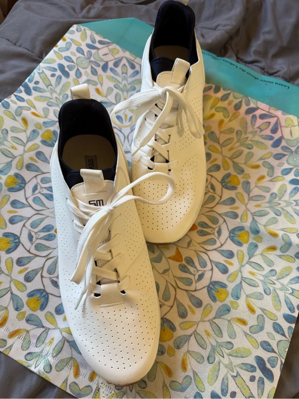 Steve Madden White Perforated Lace-Up Sneakers with Navy Lining